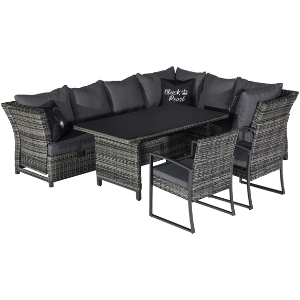 Dining-Lounge »Bolanos«, 8 Sitzplätze, Polyester/Aluminium/Polyrattan/Glas, inkl. Auflagen