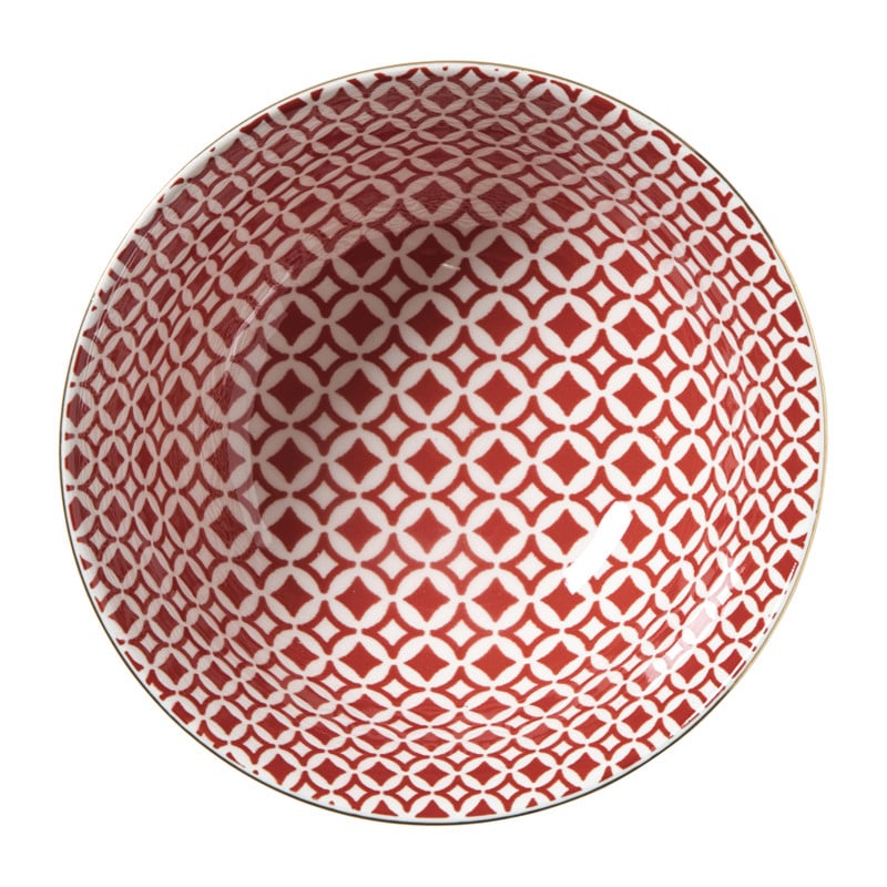 Schaaltje Mirna ruit groot - rood/wit - &Oslash;15.5x7 cm