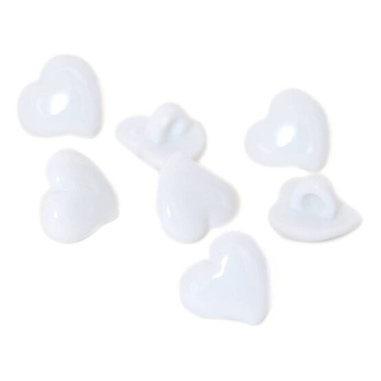 Hemline White Novelty Hearts Button 7 Pack