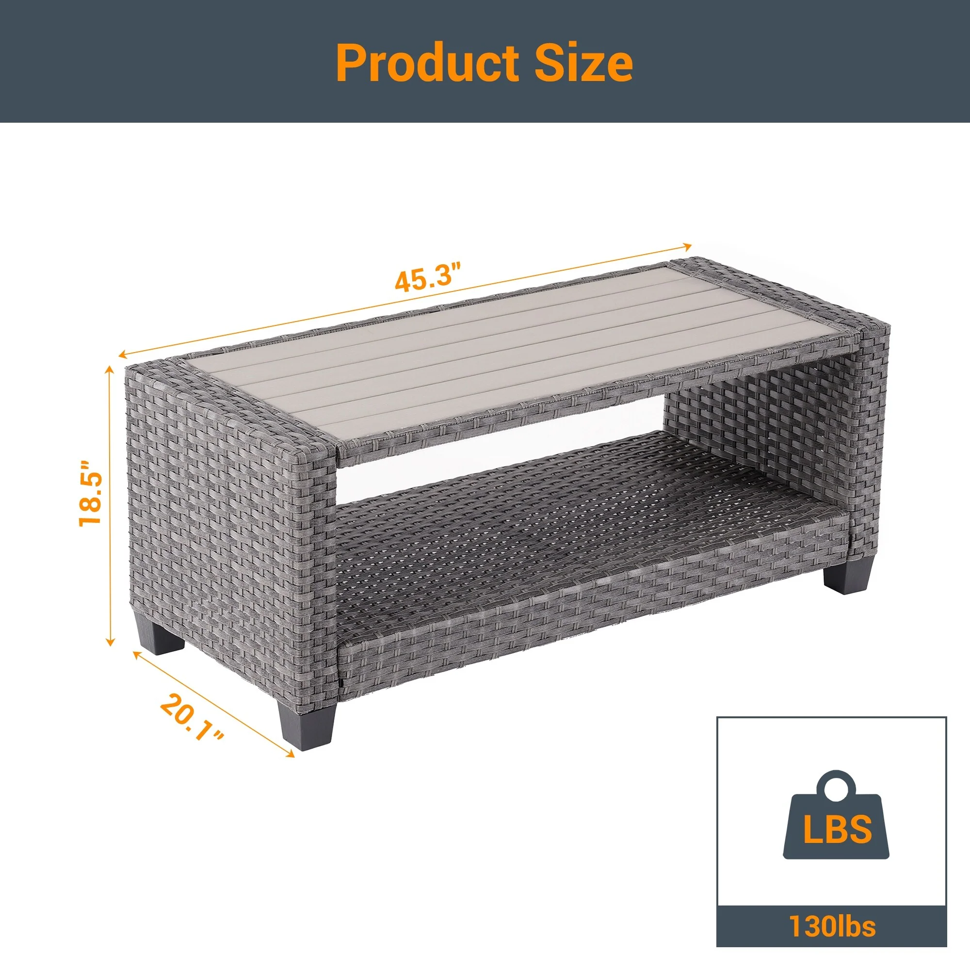 LIVOOSUN Patio HIPS Side Table,Rectangular Rattan Coffee Table