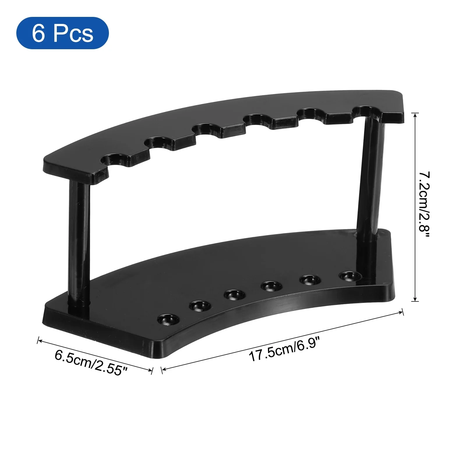 Plastic Pen Holder, 6-Slot Acrylic Pen Display Stand Vertical Black - 14.5cm x 6.5cm