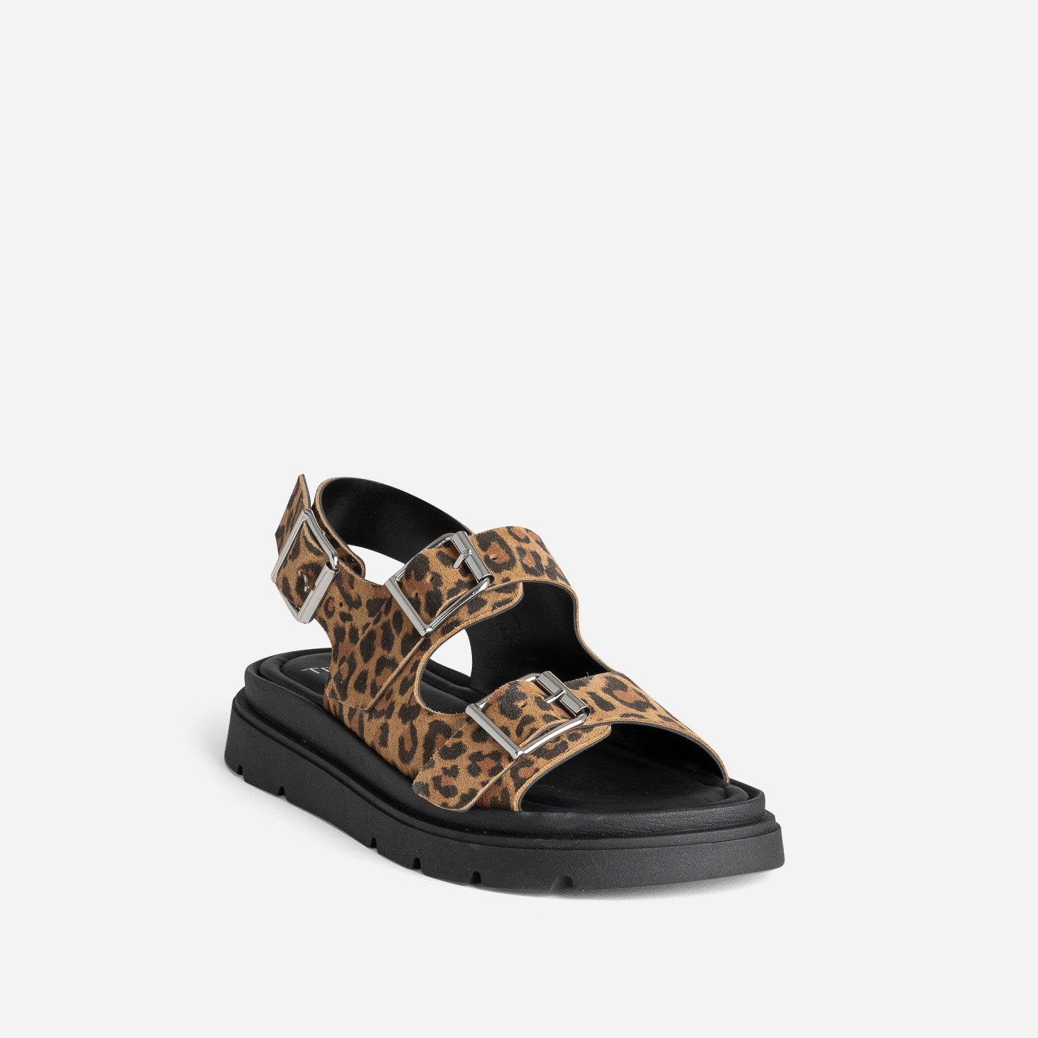 Sandale TEXTO camel cuir velours motif léopard