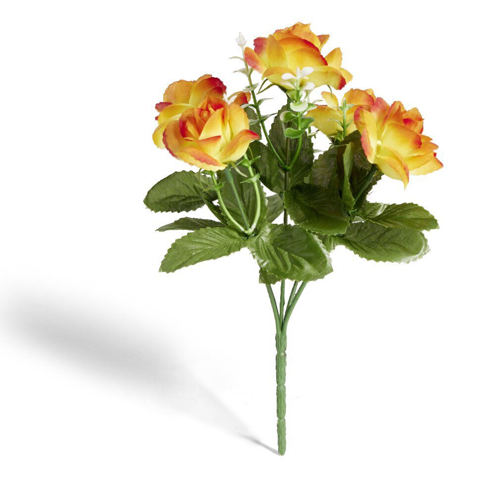 Bouquet fleurs artificielles roses orange 5 têtes H24cm