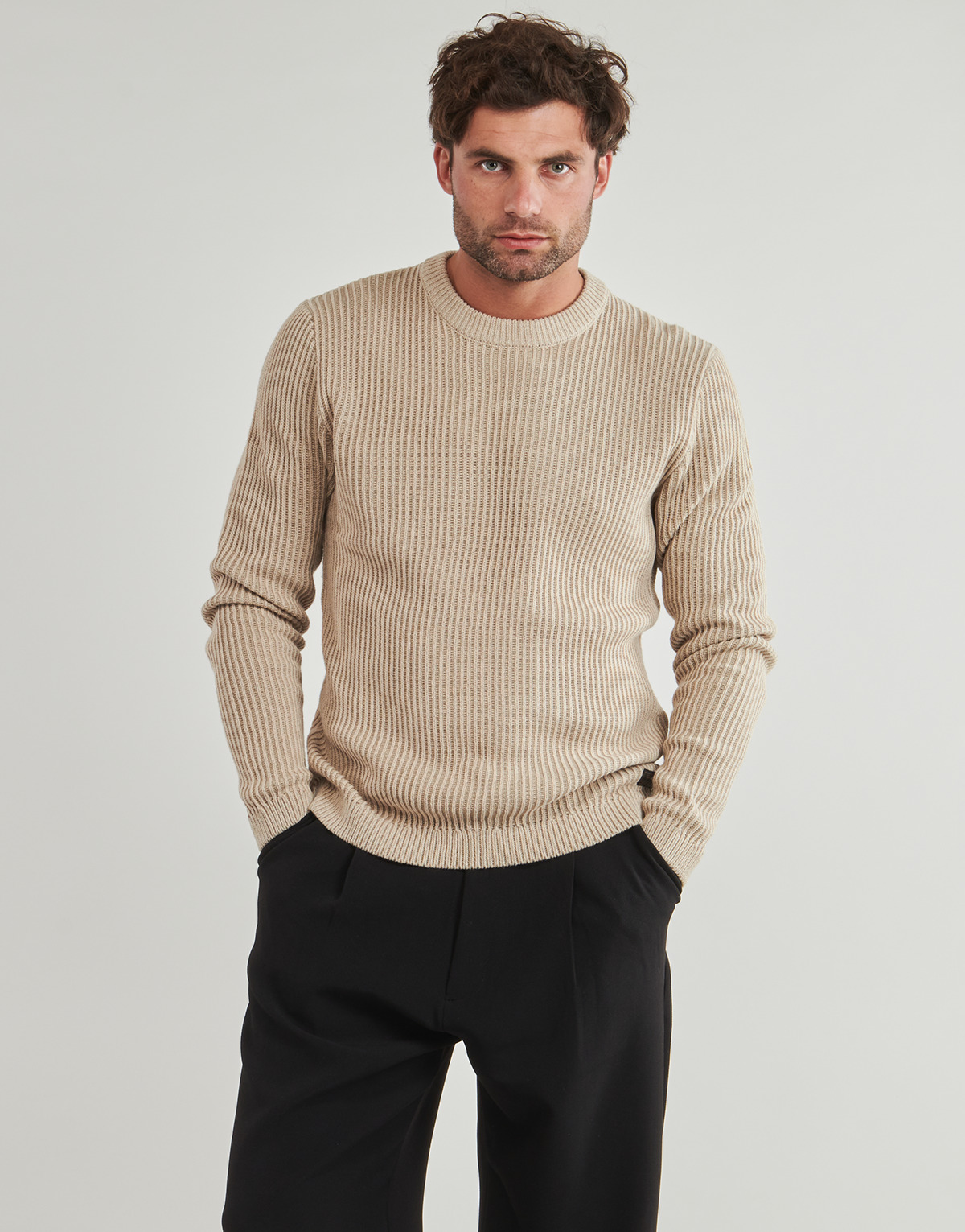 Jack & Jones - JJEDOVER KNIT CREW NECK - Beige