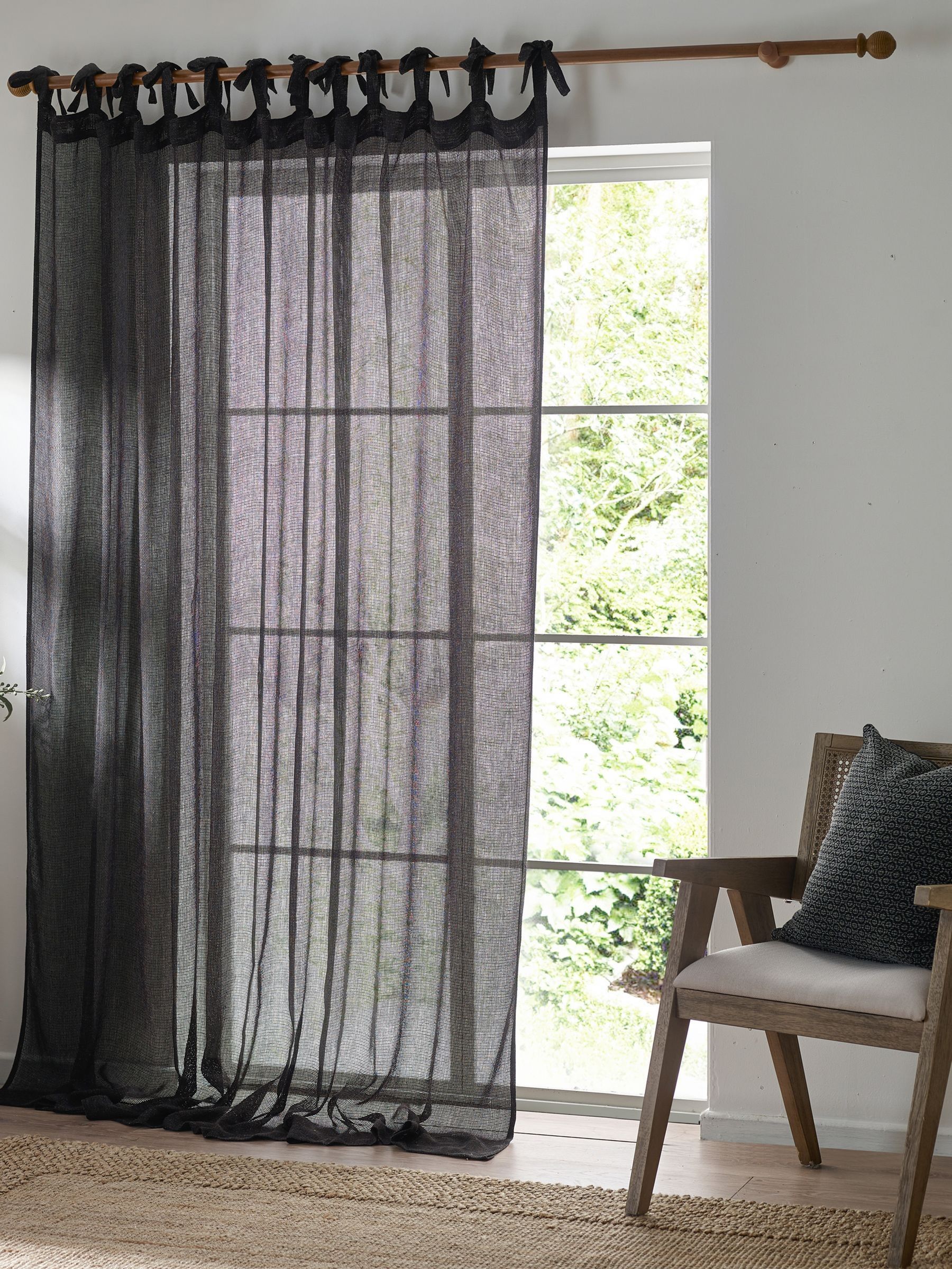 Yard Black Nimbus Sheer Tie Top Curtain Panel