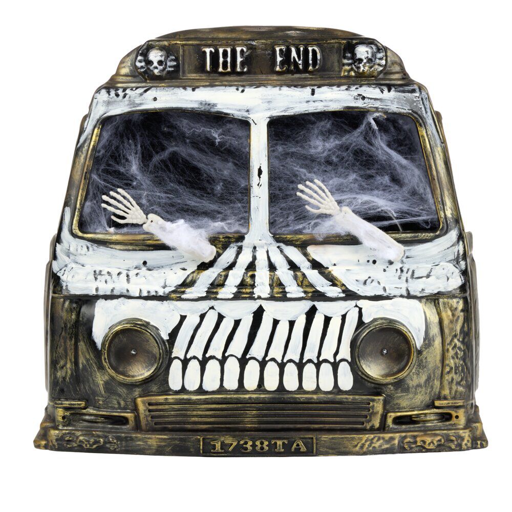Décoration à poser Halloween voiture squelette son et lumière 34x12xH33cm