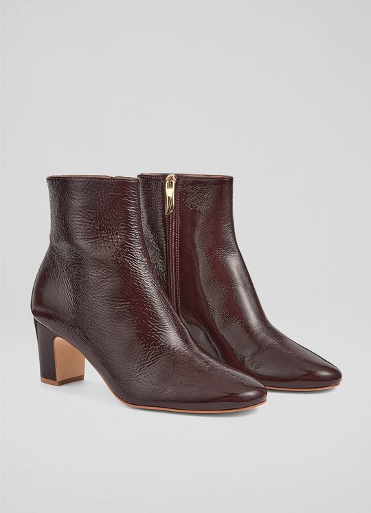 Conway Burgundy Patent Ankle Boots