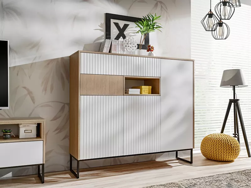 Komoda ZOE 150 3D2S jodełka scandi/biały mat