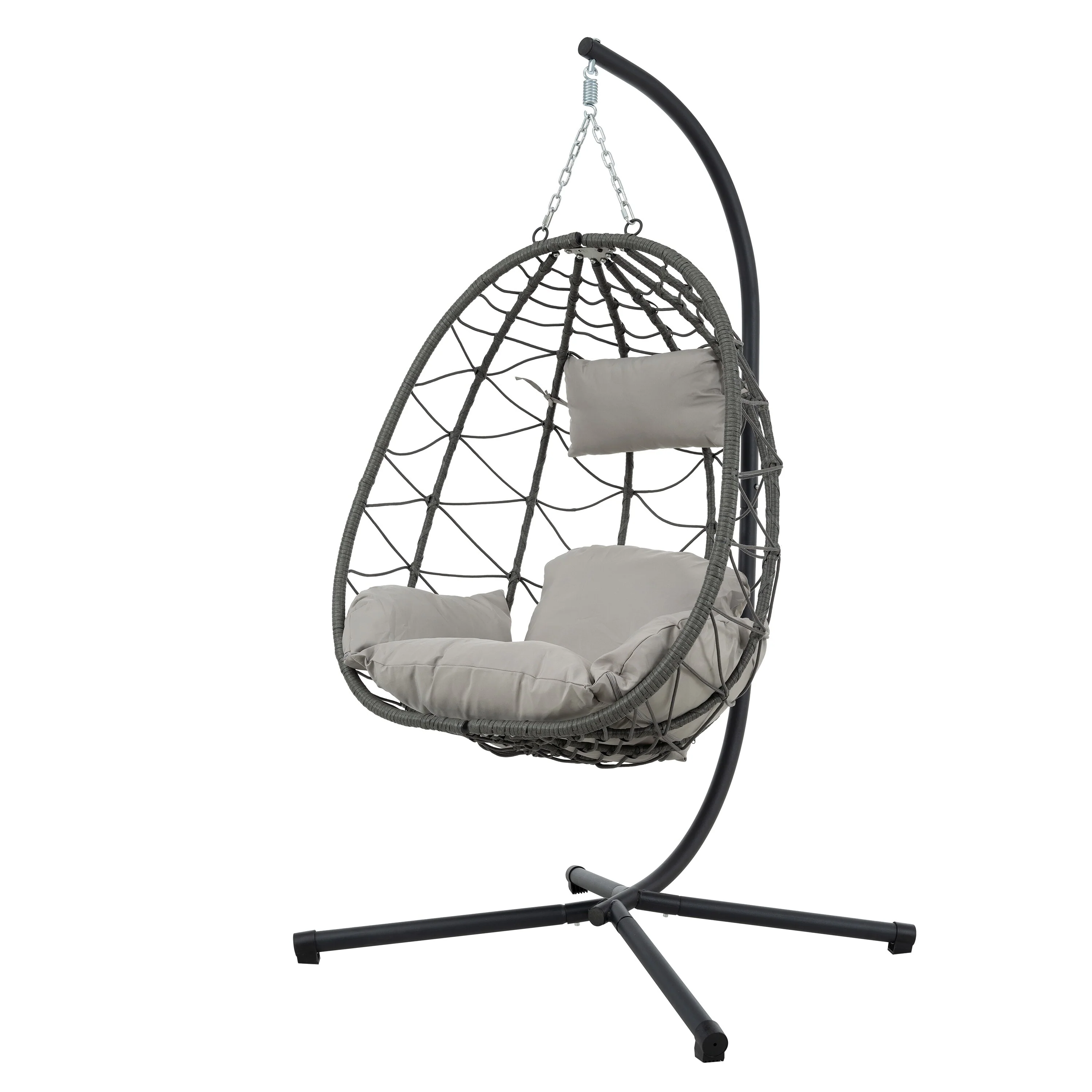 Egg Chair Basket Chair with Water-Resistant Cushions, Outdoor Swing Chair Patio Wicker Hanging with Stand