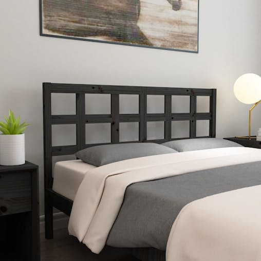 NNEVL Bed Headboard Black 156x4x100 cm Solid Wood Pine