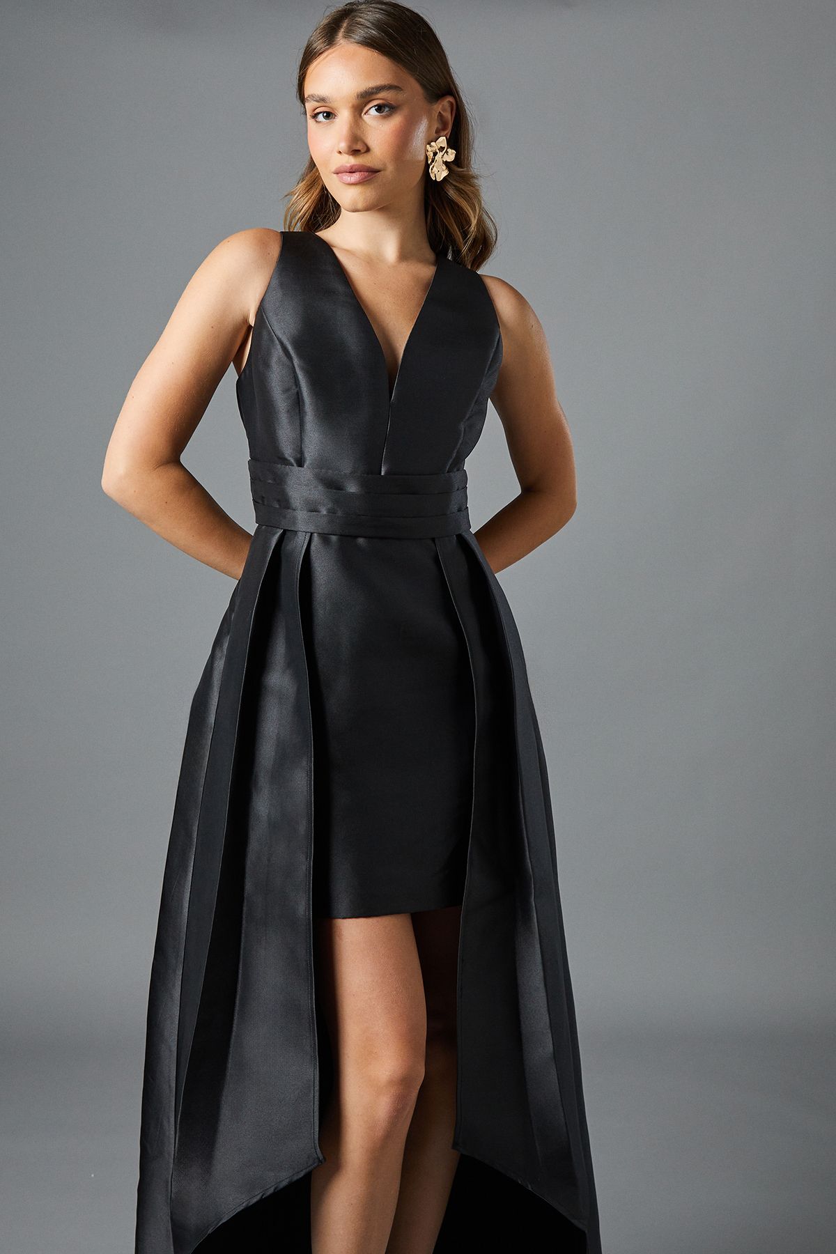 Coast Plunge Neck Twill Maxi Dress With Over Skirt