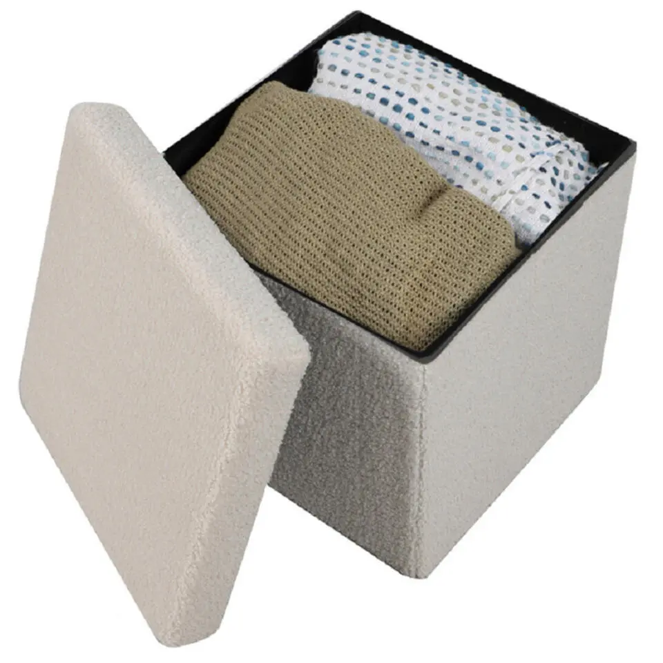 Urban Living poef/hocker/opbergbox - creme wit - mdf - 38 x 38 cm