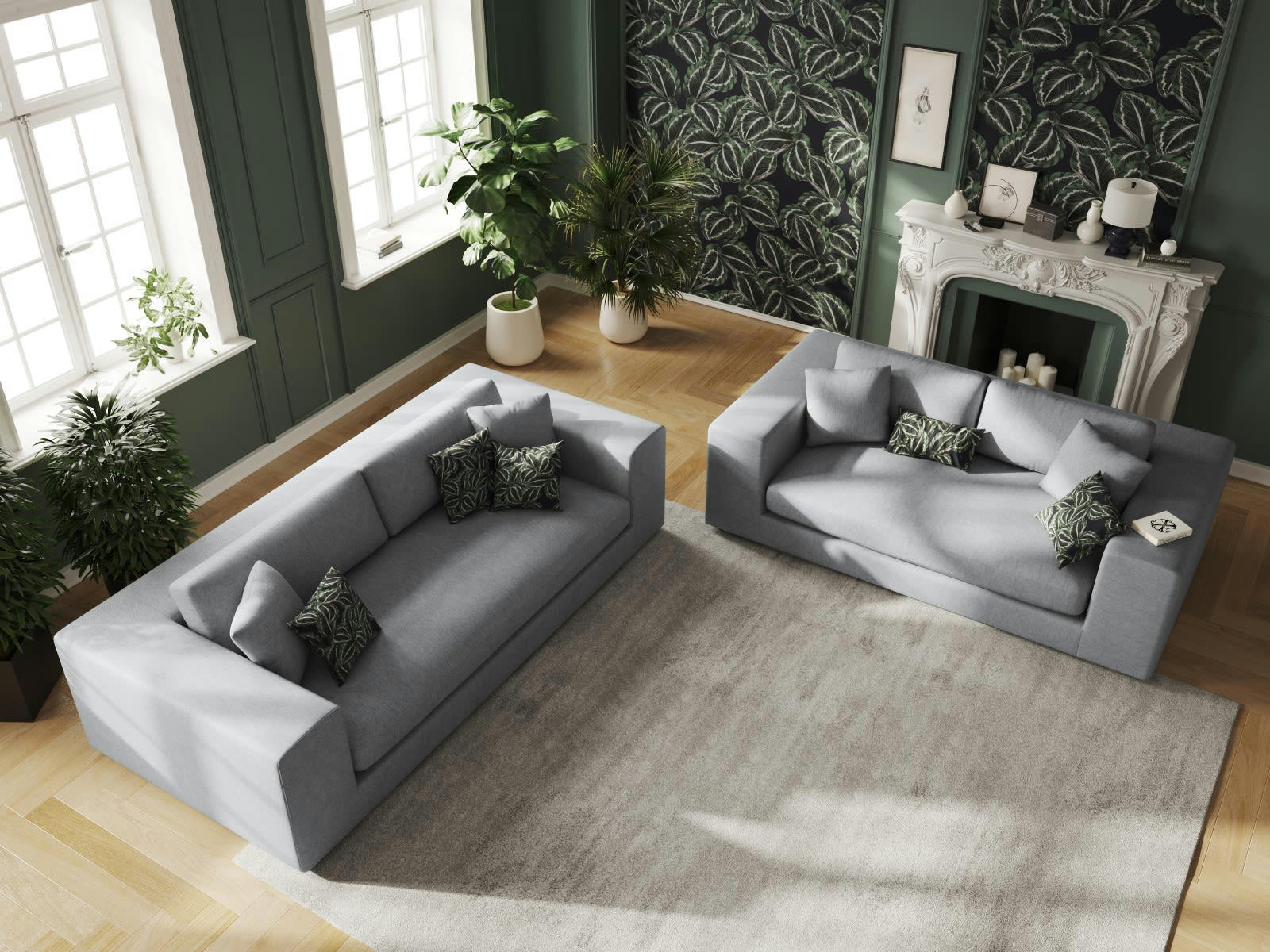 TENDANCE - Canapé 3 places en Tissu Structurel Gris Clair