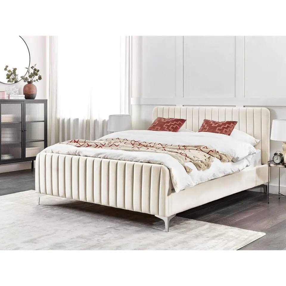 LUNAN - Tweepersoonsbed - Beige - 160 x 200 cm - Fluweel