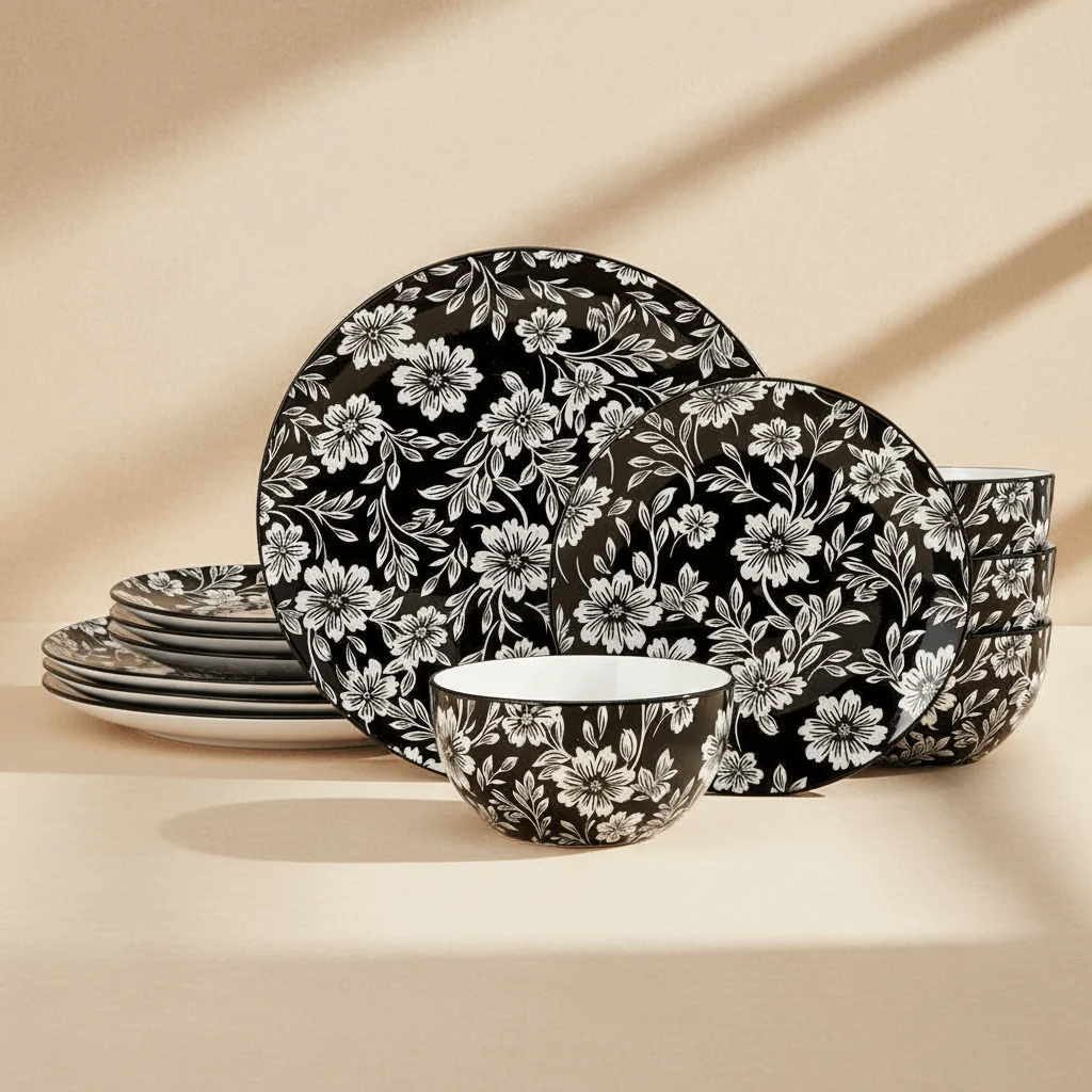 Midnight Blooms 12 Piece Dinnerware Set, Service for 4