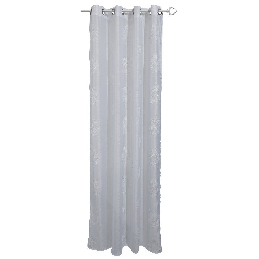 Voilage à oeillets motif brodé rond gris clair