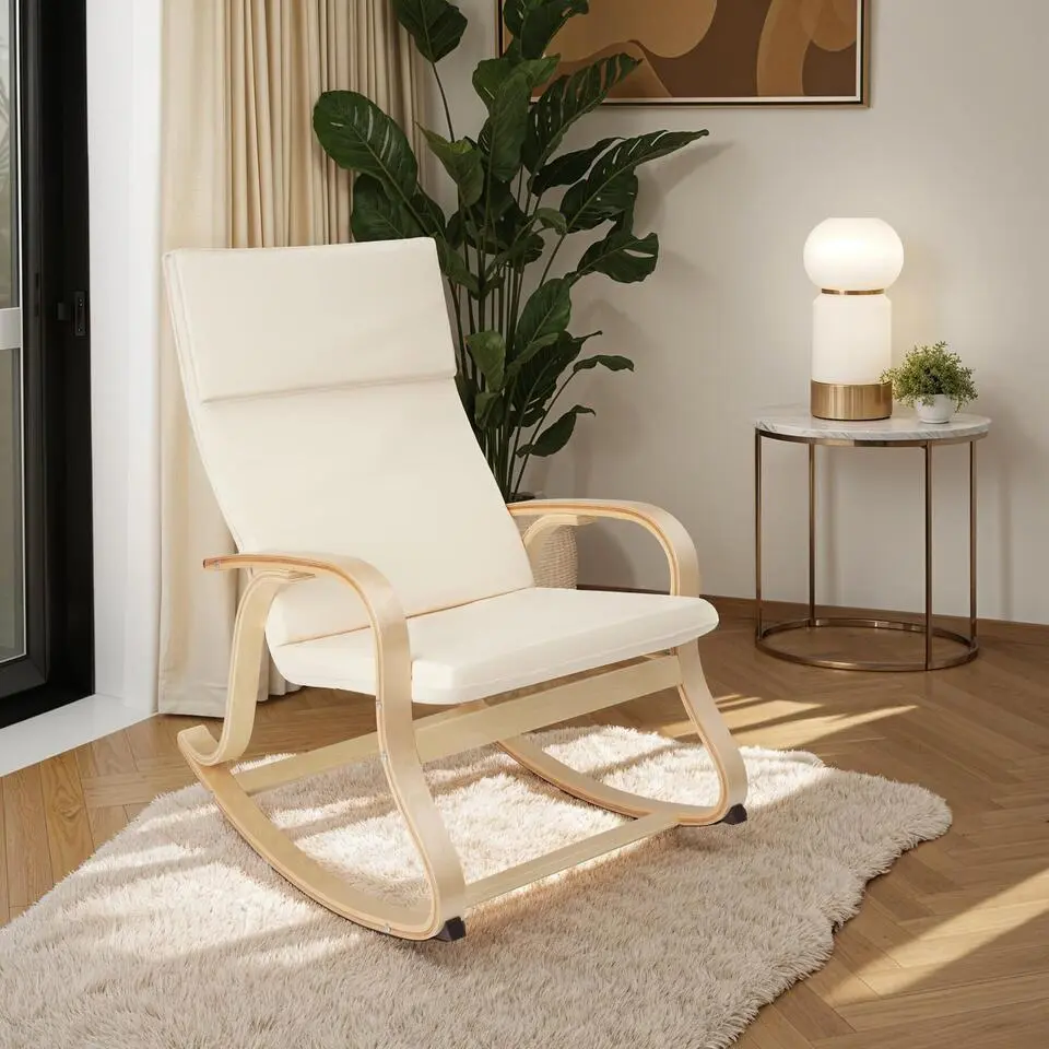 tectake Schommelstoel Roca van berkenhout 150kg, Beige