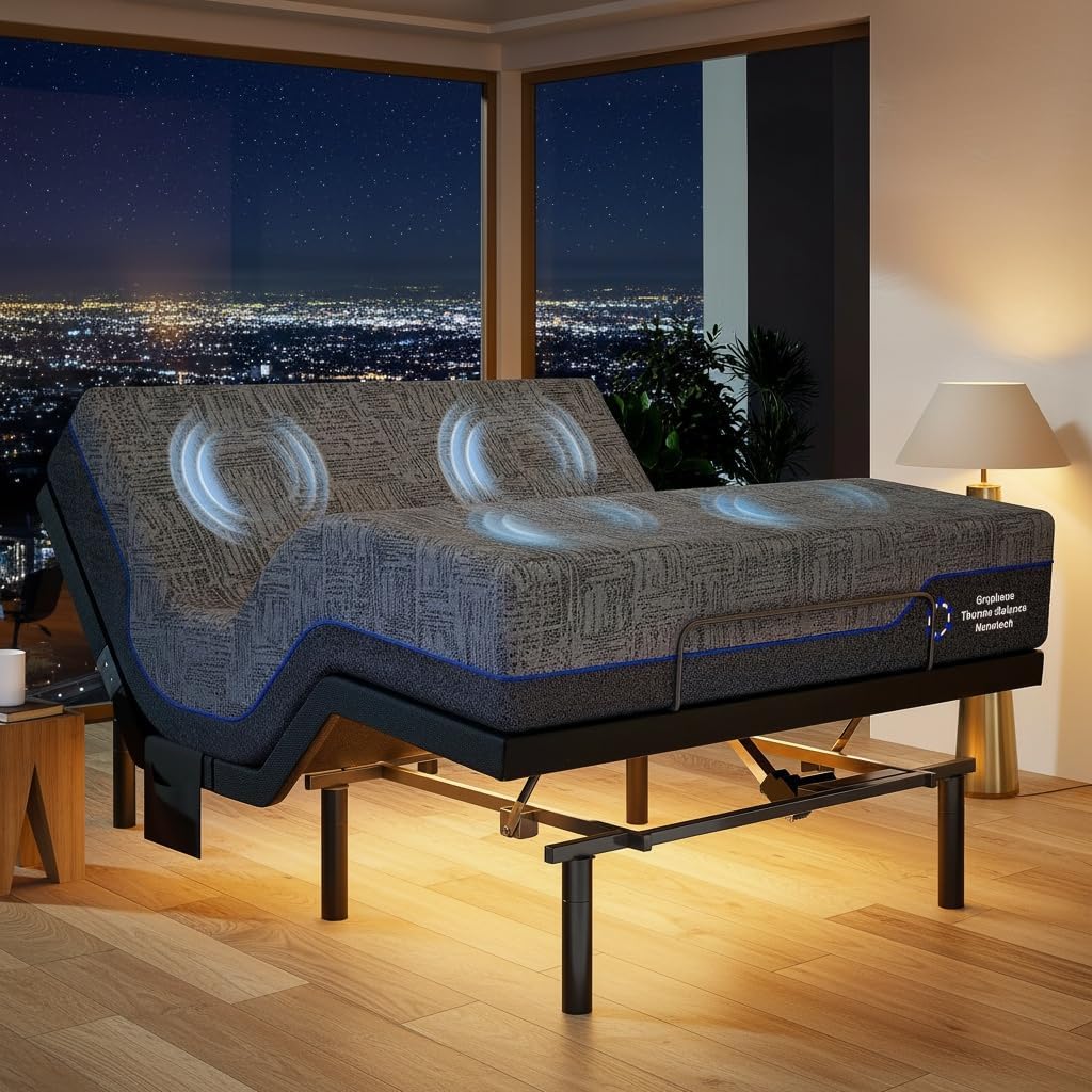 Marsail NS1 Queen Massage Adjustable Base with Mattress Set,Dual Motor Frame + 14 Cooling Gel Memory Foam Mattress, Wireless Remote, CertiPUR-US