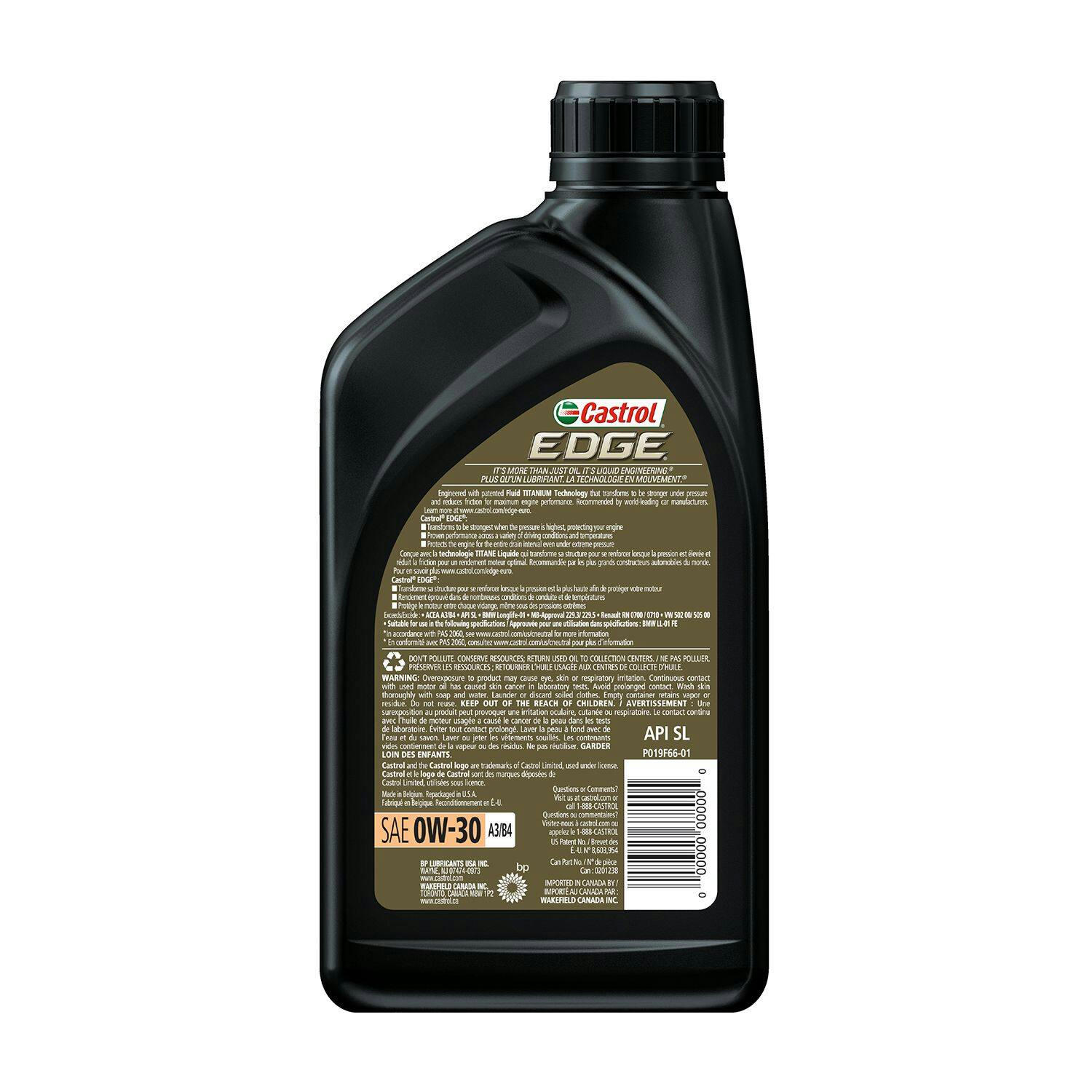 Castrol EDGE 0W-30 A3/B4 Advanced Full Synthetic Motor Oil, 1-L