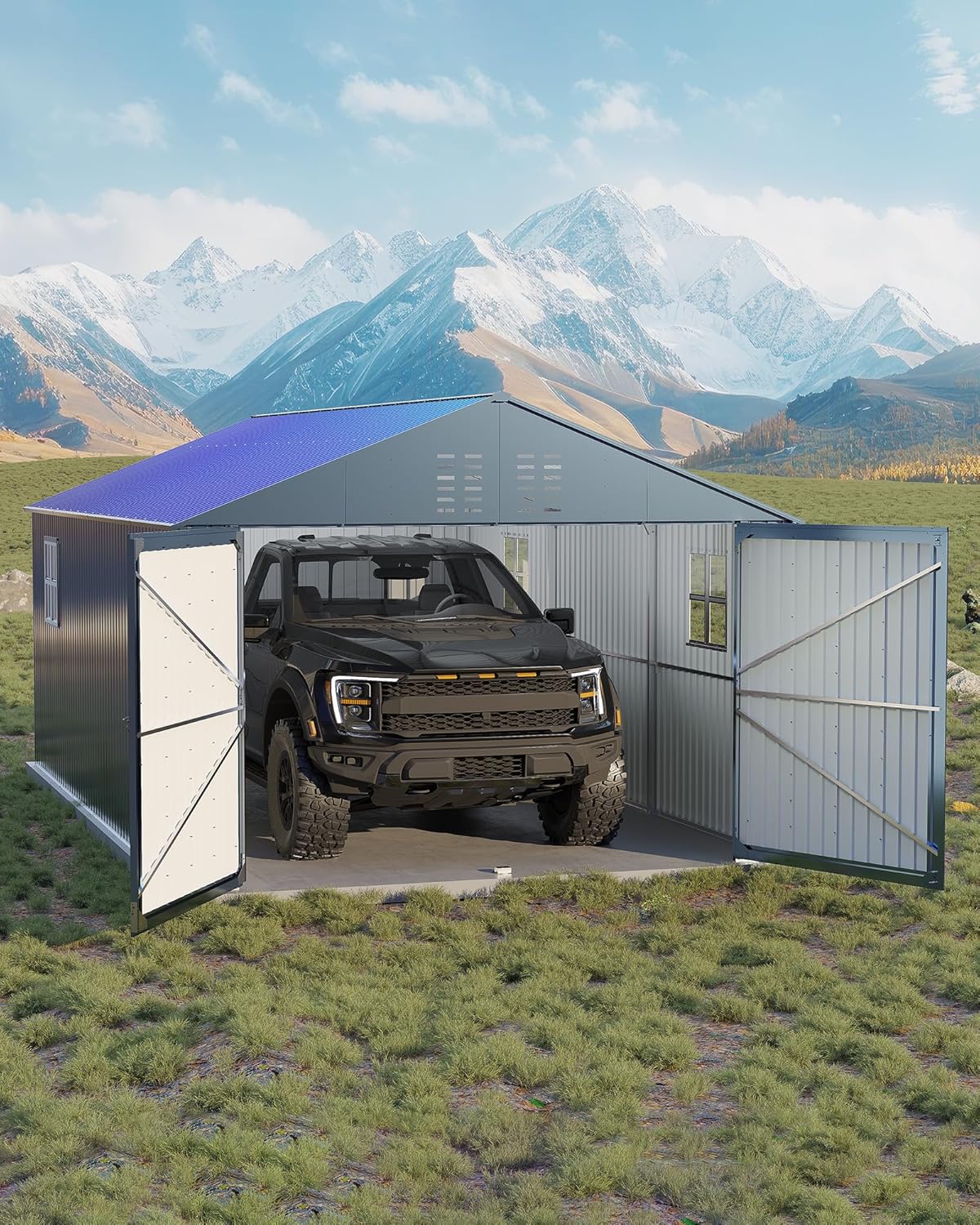 GarveeLife 12x20 FT Metal Carport  Enclosed Car Port with Reinforced Frame and Steel Roof for All-Weather Use  Metal Garage Shed for Full-Sized Pickup Trucks