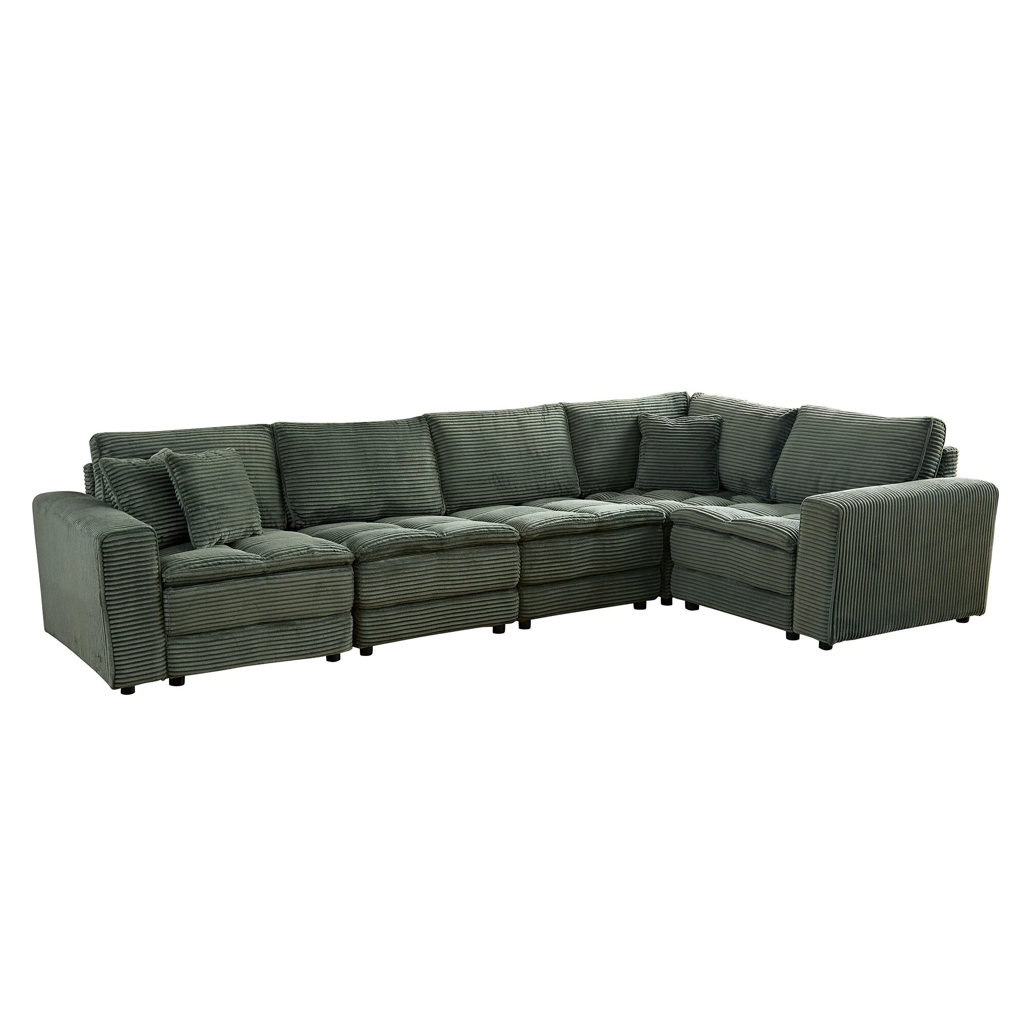 137.39'' L-Shaped 5-Seat Convertible Sofa with Corduroy Design