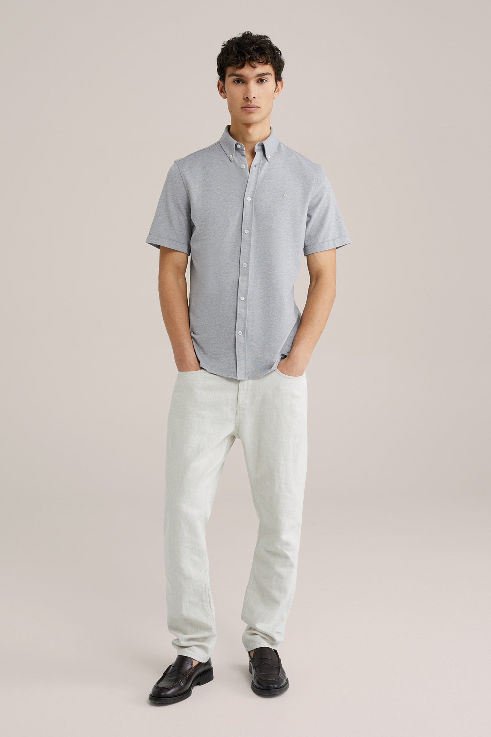 Heren Slim fit overhemd van piqu&eacute;jersey