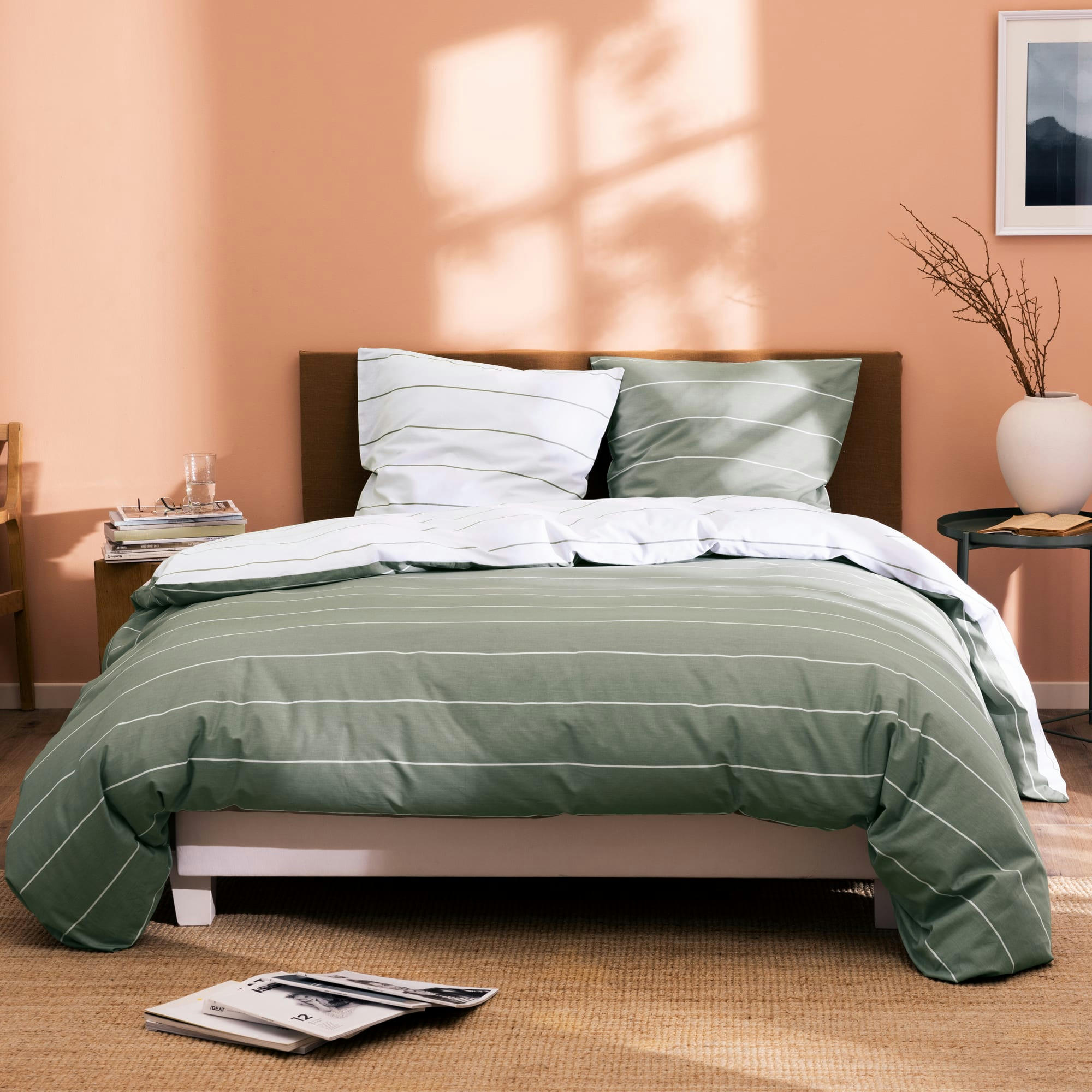 LICHEN STRIPES - Parure de lit imprimée en coton Lichen 200x200+2x65x65cm