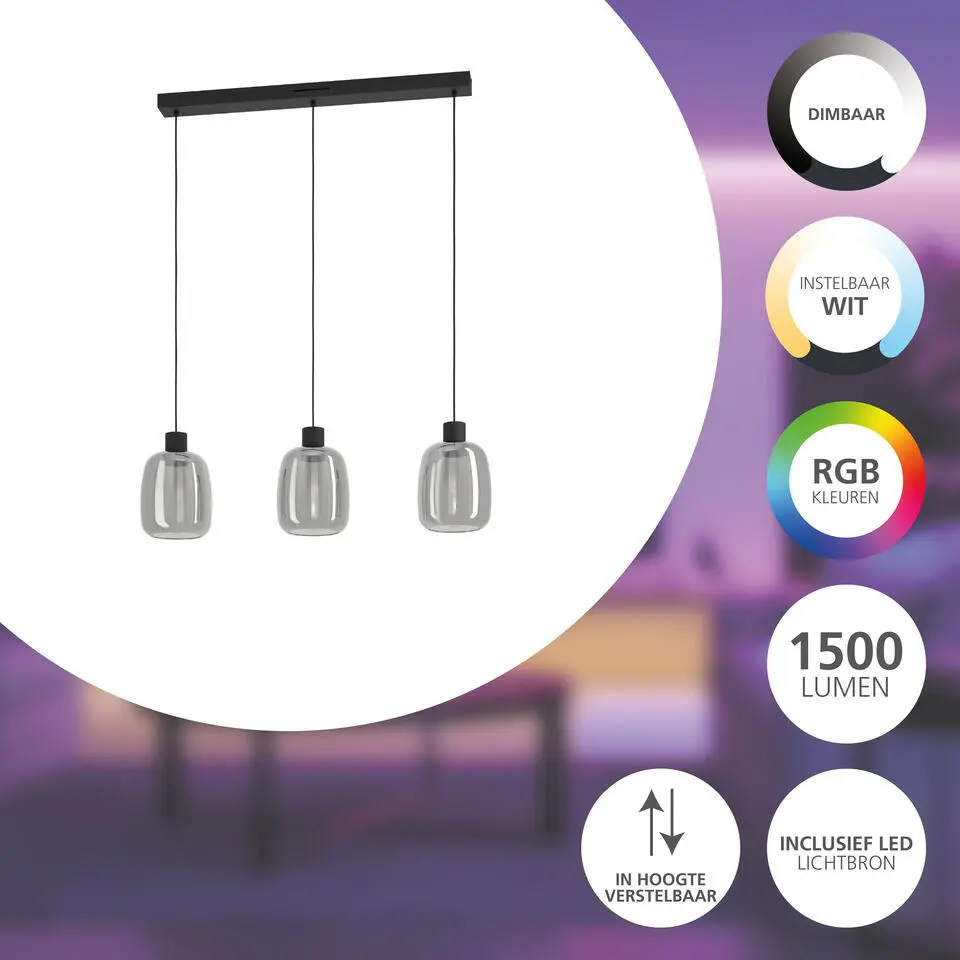 EGLO connect.z Molochio-Z Hanglamp - LED - Glas - Zwart