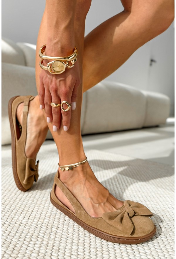 Jasnobrązowe zamszowe baleriny barefoot Azzura