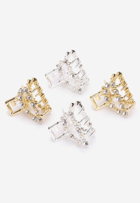 Womens 4pk Gold Sparkle Mini Hair Clips