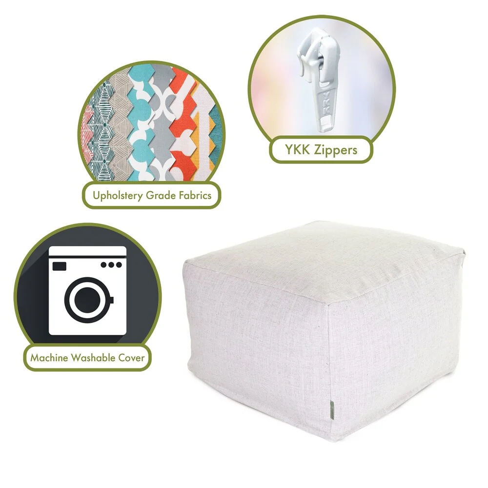 Majestic Home Goods Indoor Wales Poly/Linen Ottoman Pouf 27 in L x 27 in W x 17 in H