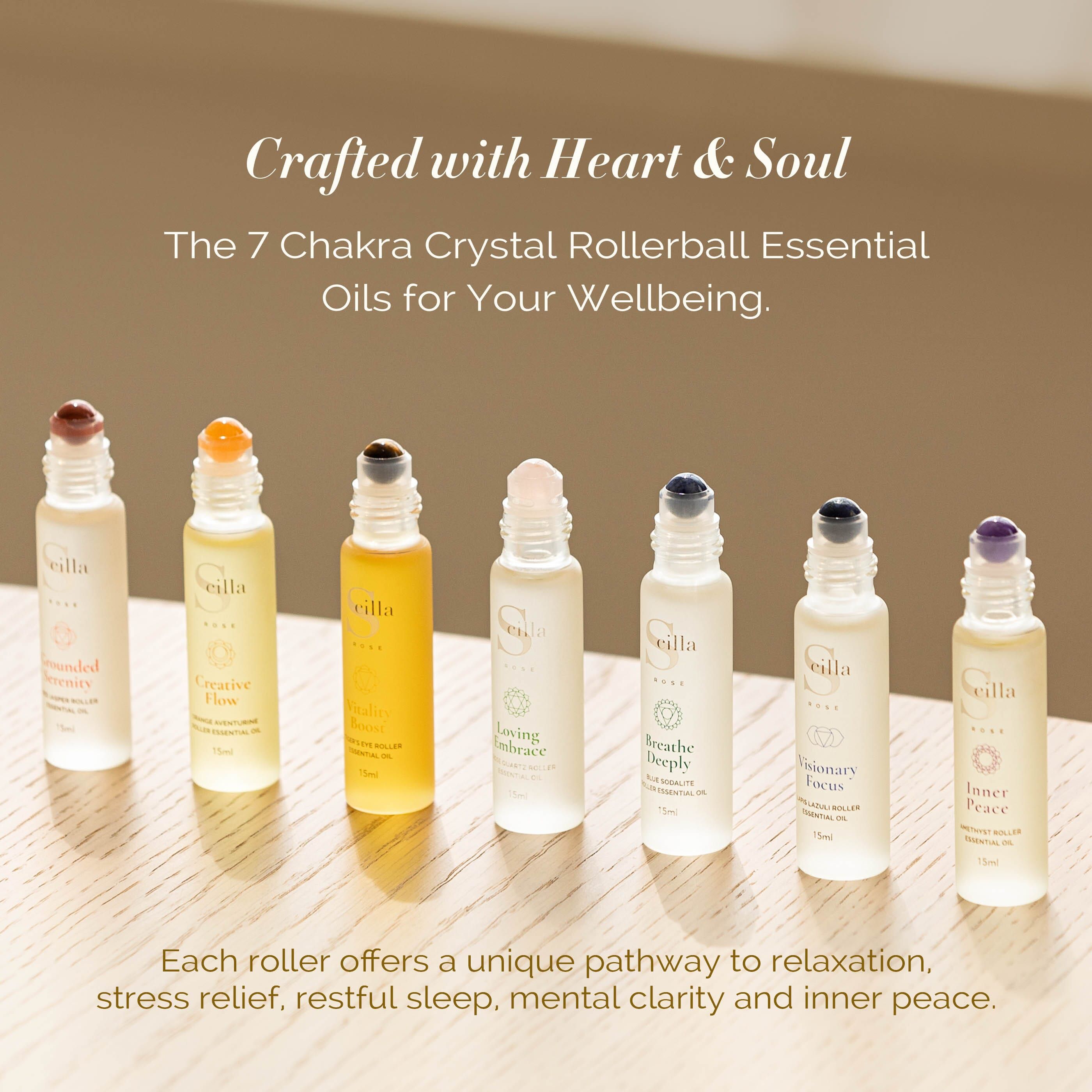Scilla Rose 7 Chakra Crystal Rollerball Gift Set for Relaxation & Wellbeing