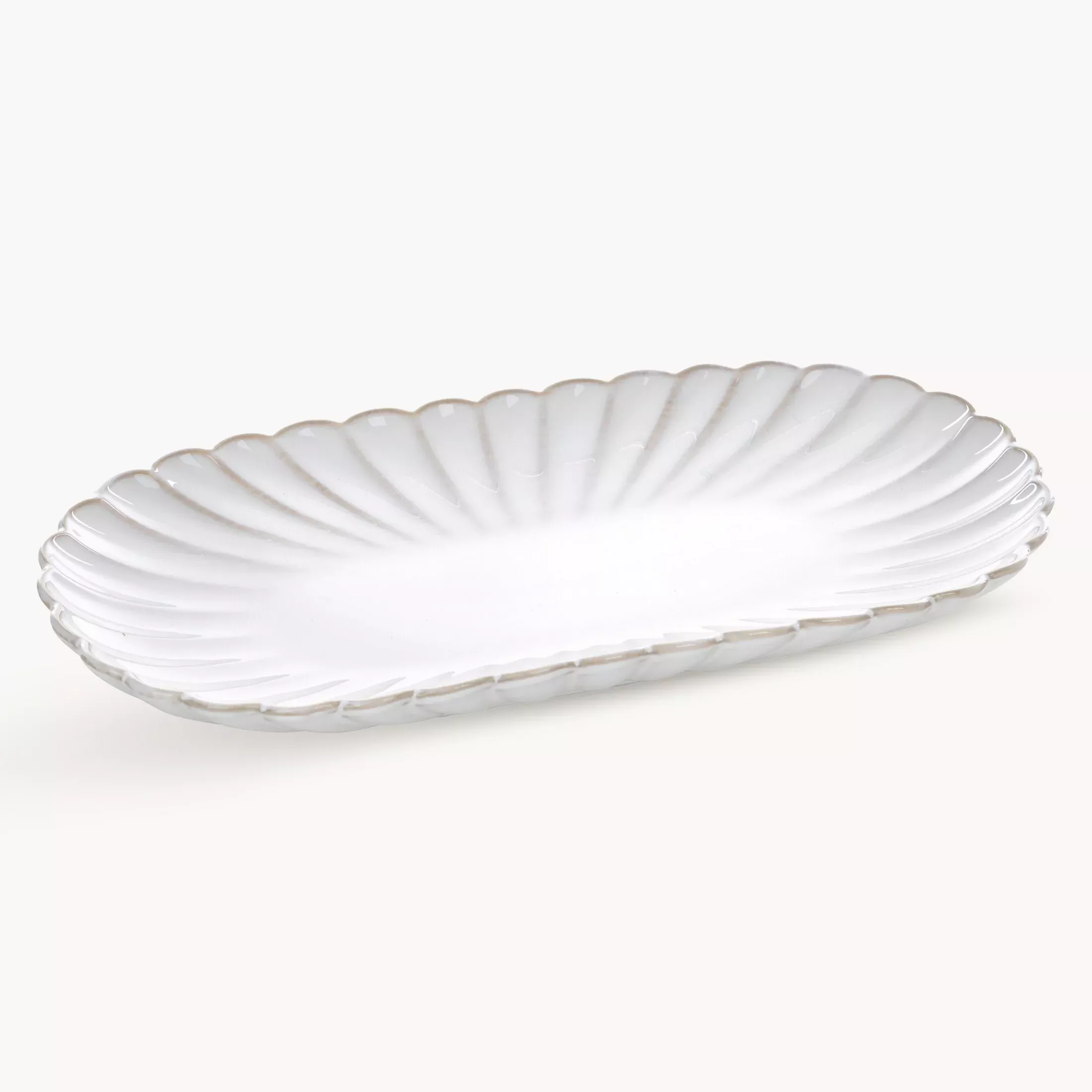 Patera ceramiczna dekoracyjna kremowo-beżowa z przecieranym wzorem w stylu eko 31x16x3 cm AVRIL