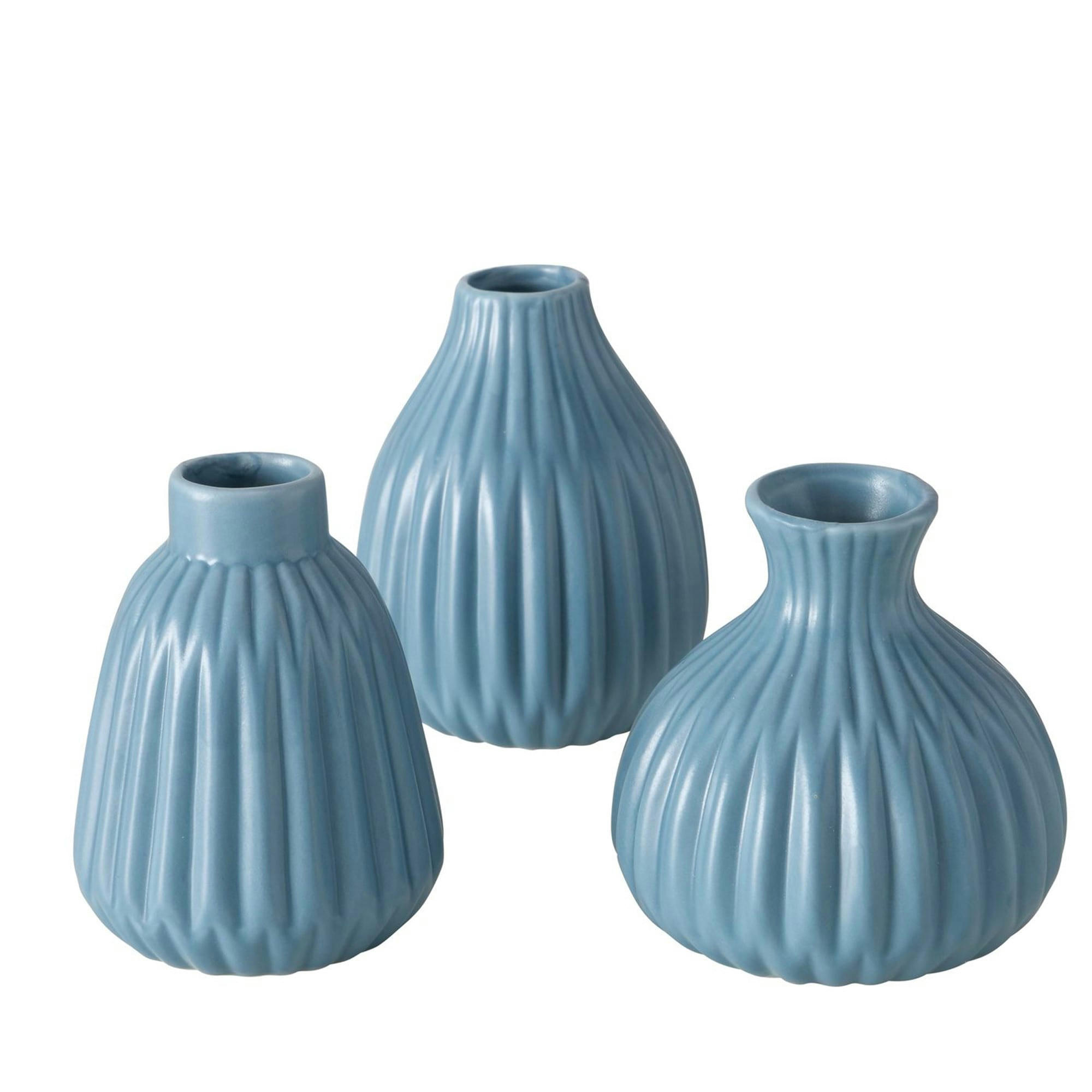- Set de 3 petits vases design en porcelaine bleue