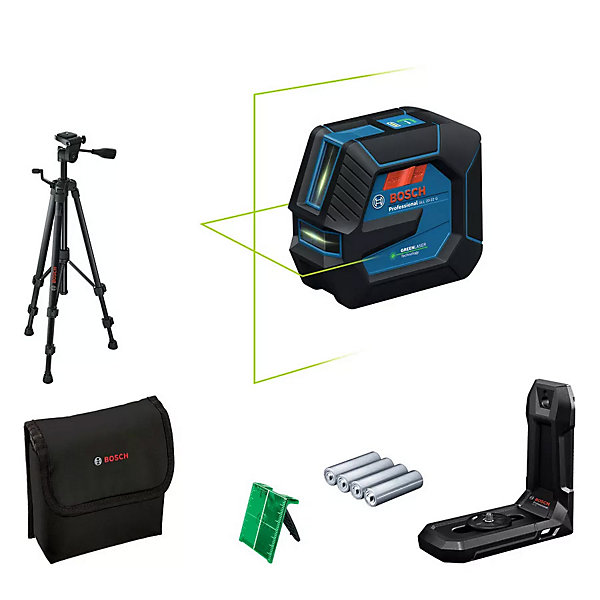 Bosch GLL 20-22 G laser lignes vertes - kit avec 4 piles AA, trépied BT 150, sacoche, support magnétique LM 10