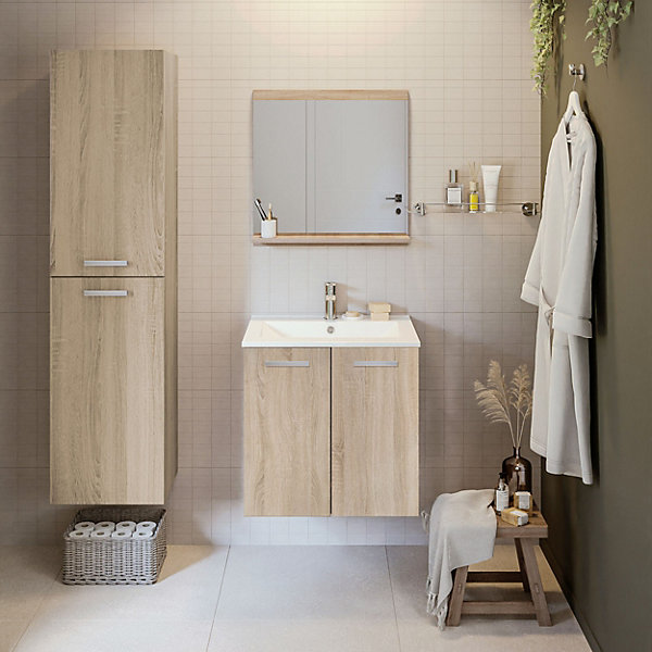 Meuble sous-vasque et colonne ALBAN 60cm - couleur chêne