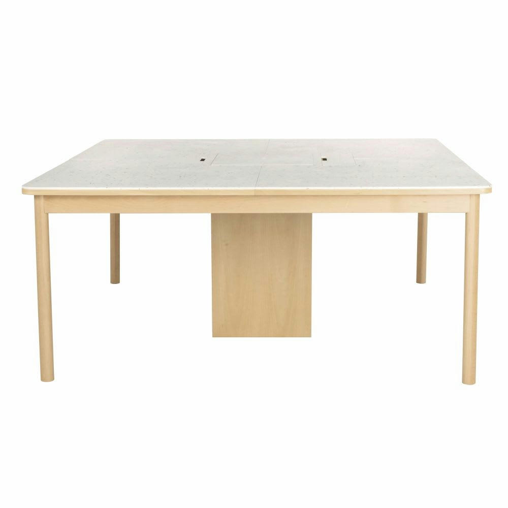 CALLAIS - Table de réunion professionnelle beige et blanche en plastique recyclé Le Pavé® effet terrazzo 6/8 personnes L180