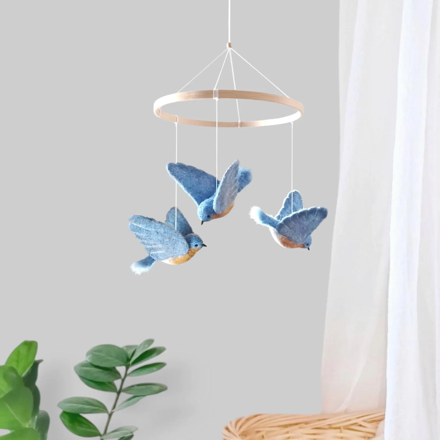 Bluebird baby mobile Birds mobile nursery Felted blue bird crib mobile neutral Farmhouse Nature bird nursery decor Baby shower gift