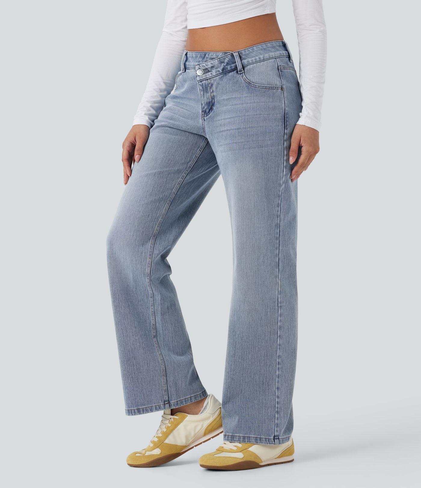 Jean décontracté Halara Flex™ asymétrique jambe droite taille basse avec poches