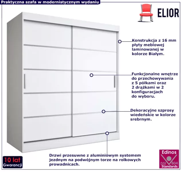 Szafa przesuwna biały mat 180 cm - Zyren
