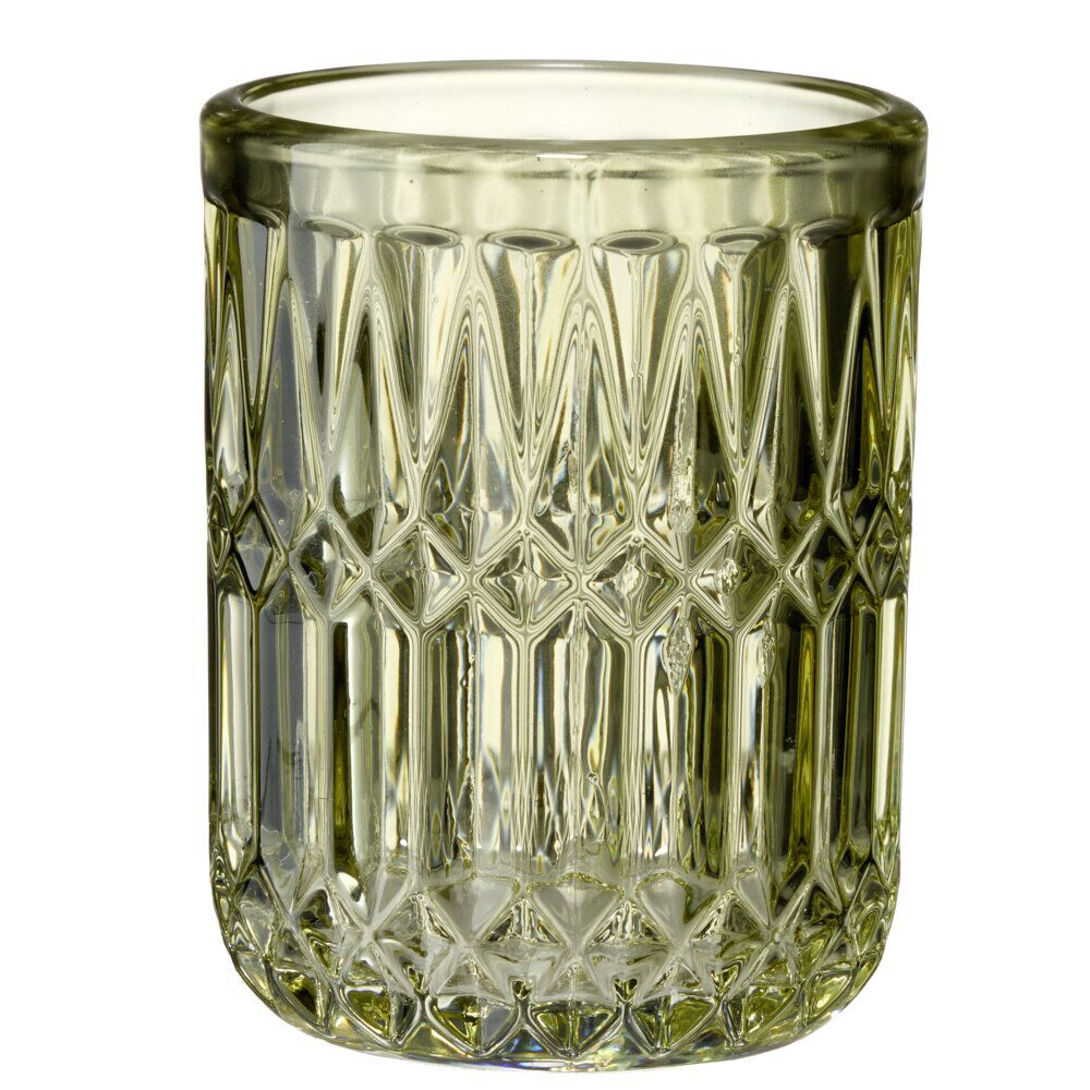 Gobelet salle de bain en verre ciselé Ø8xH9,5cm (2 modèles vert ou rose)