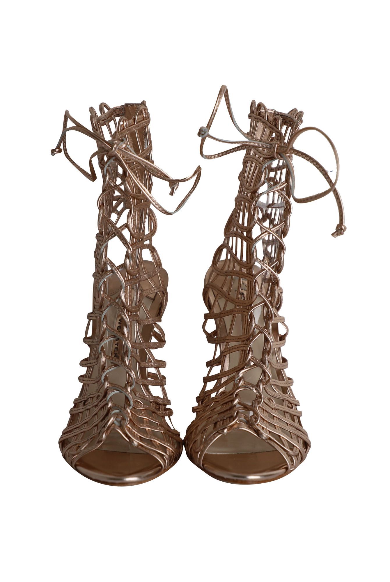 Sophia Webster Preloved Delphine Metallic Cage Lace-up Sandals in Gold Leather