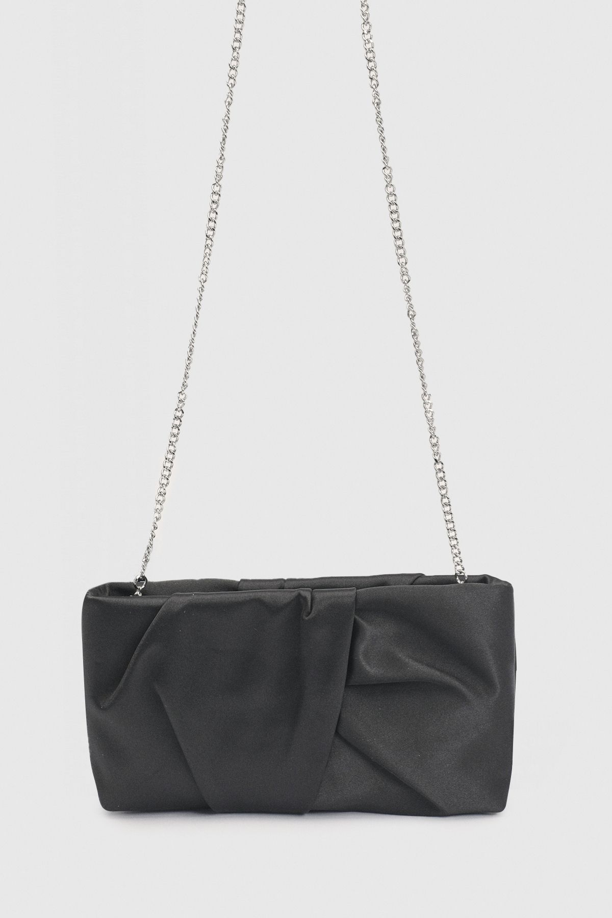 Oasis Black Ruched Satin Clutch Bag With Removable Shoulder Strap