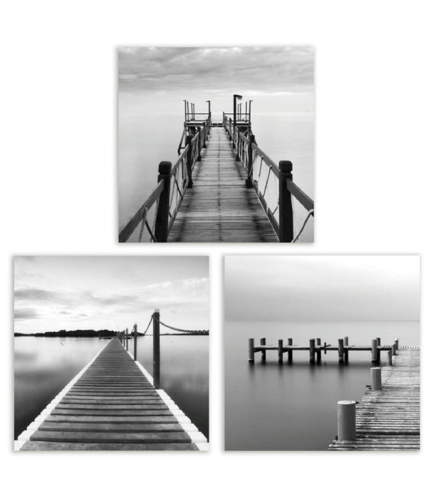 PONTONS - Set de 3 tableaux décoratifs photos pontons sur mer 50x50cm