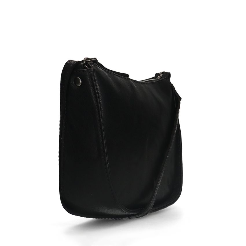 Manfield Zwarte leren schoudertas