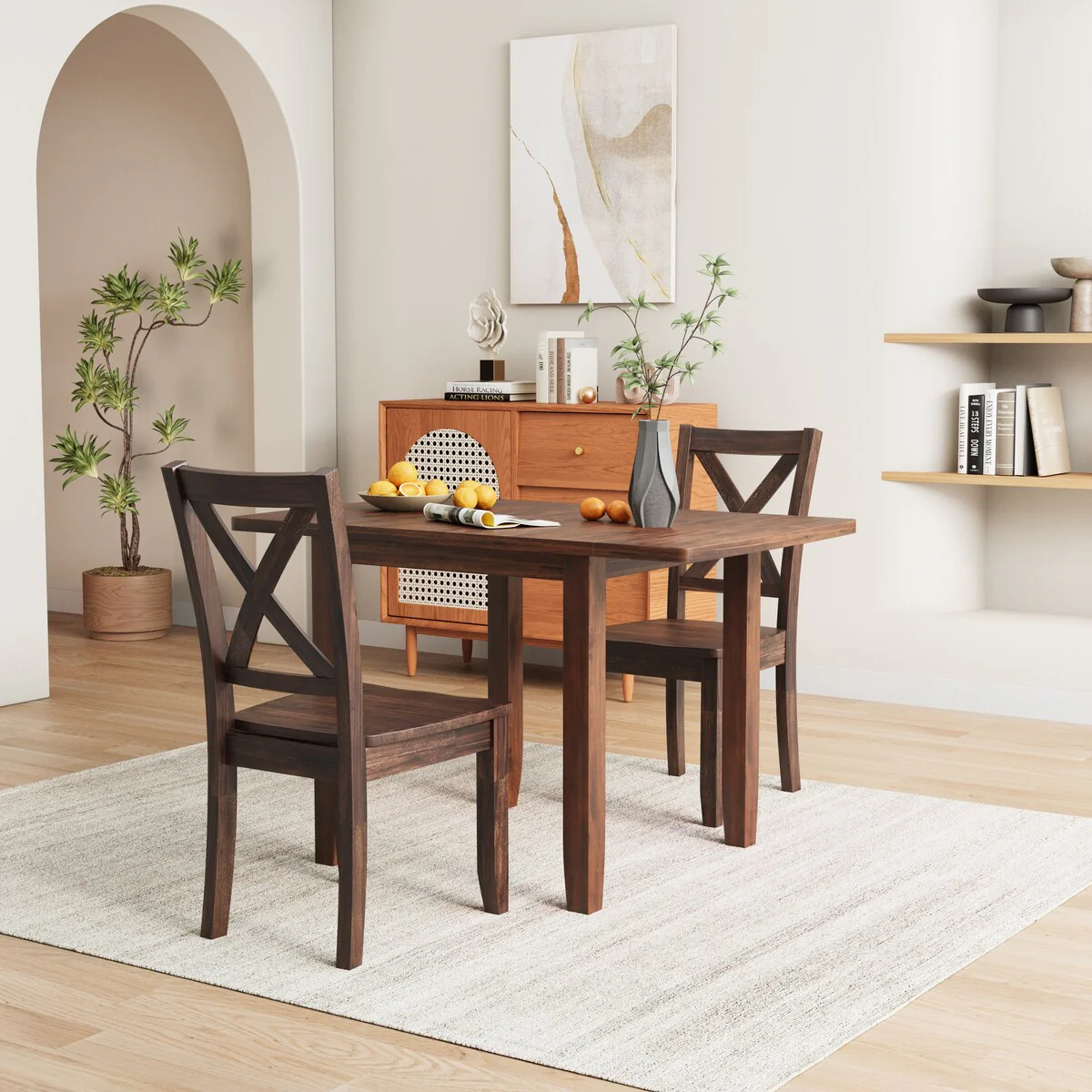 3-Piece Wood Drop Leaf Breakfast Nook Dining Table Set