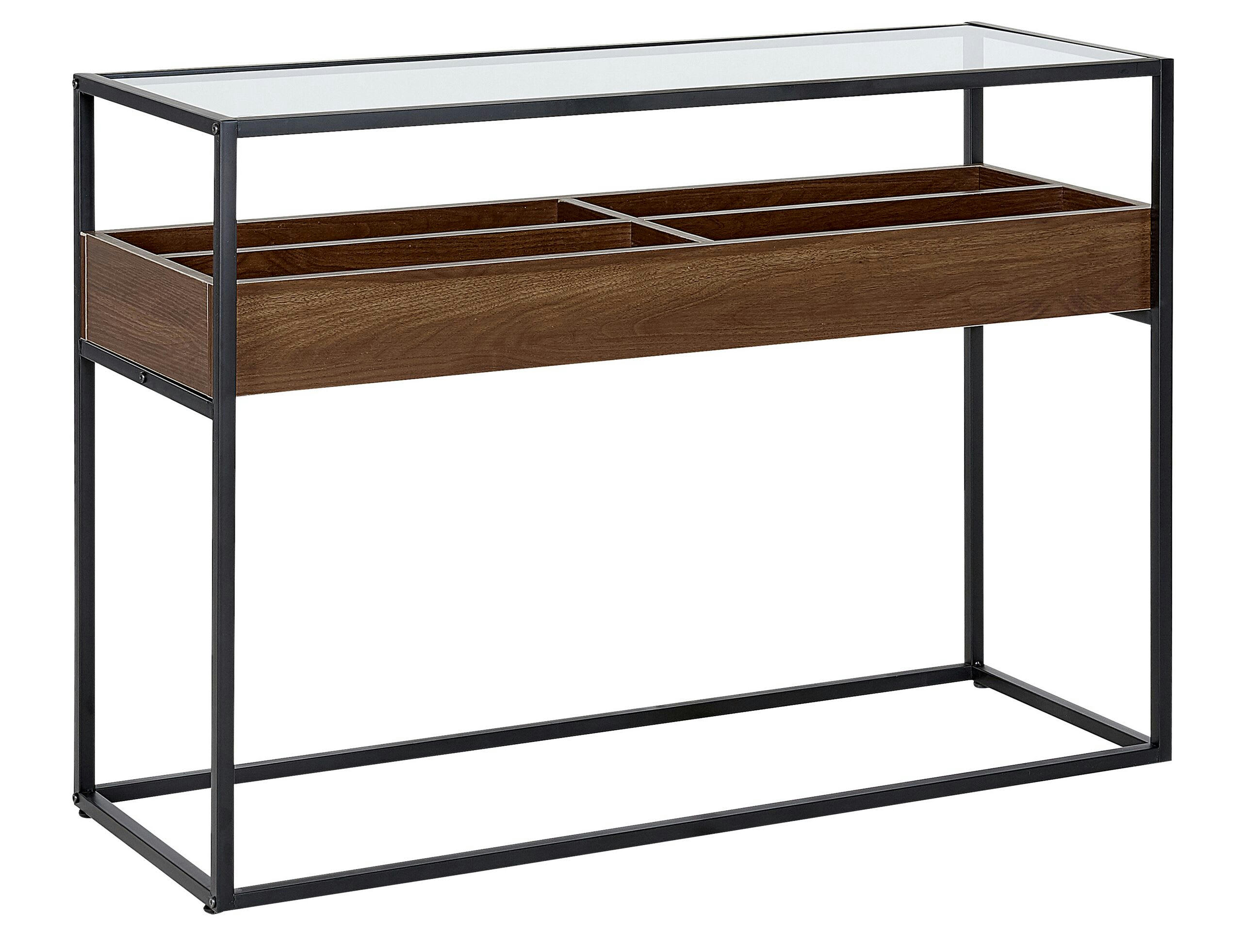 WACO - Console au plateau de verre bois sombre noir