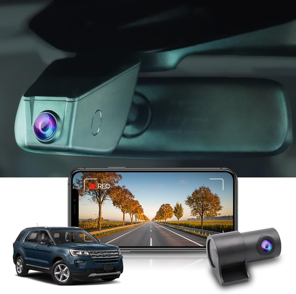 Fitcamx Front 2160P+Rear 1080P Dash Cam for 2011-2023 Ford Explorer with Auto Dimming/Rain Sensor (HD2-6275)  OEM Look  Dual HD Video  Loop Recording  WiFi & APP  G-Sensor  Easy to Use  128GB Card