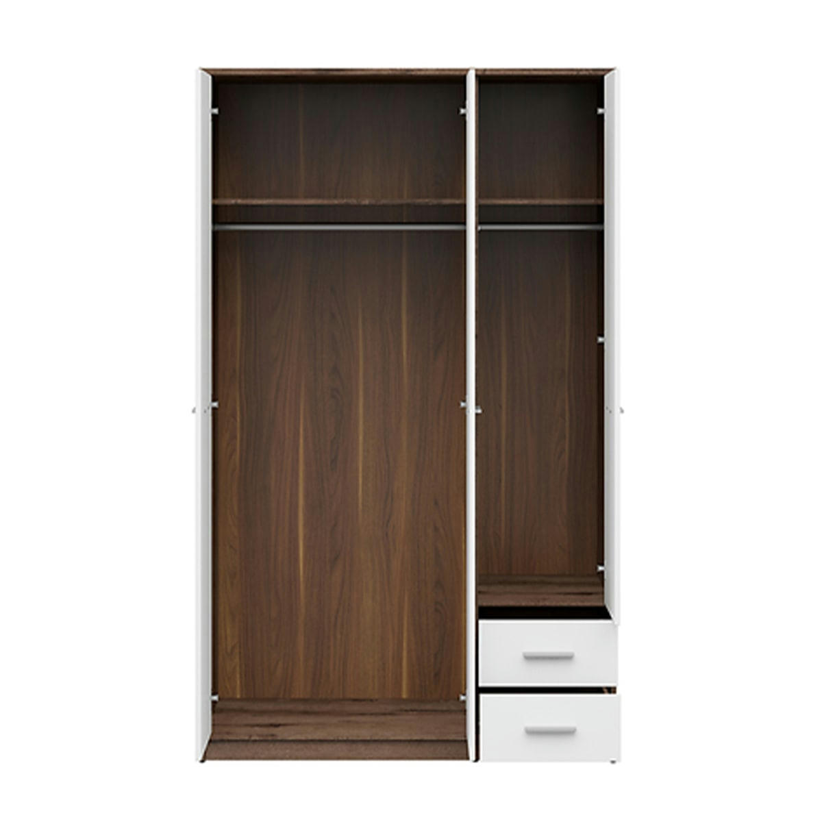 - Armoire 3 portes 2 tiroirs stratifiés naturel foncé et blanc