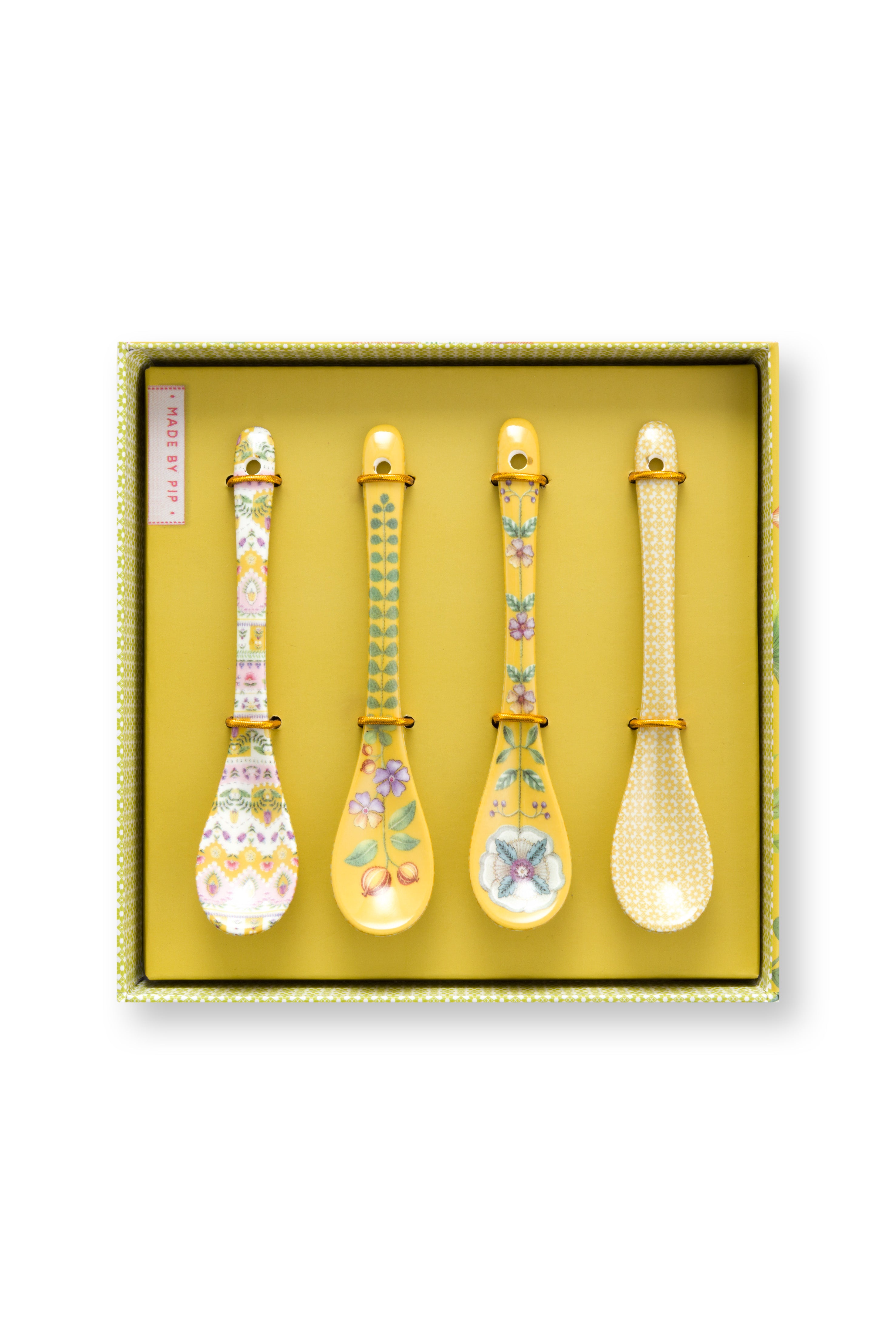 Pip Studio Theelepels Lily&Lotus - Porselein - Geel - Set van 4